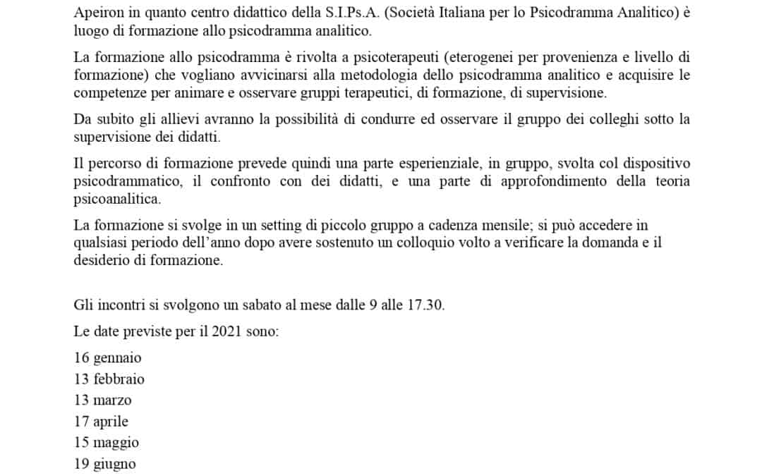 Formazione allo psicodramma analitico
